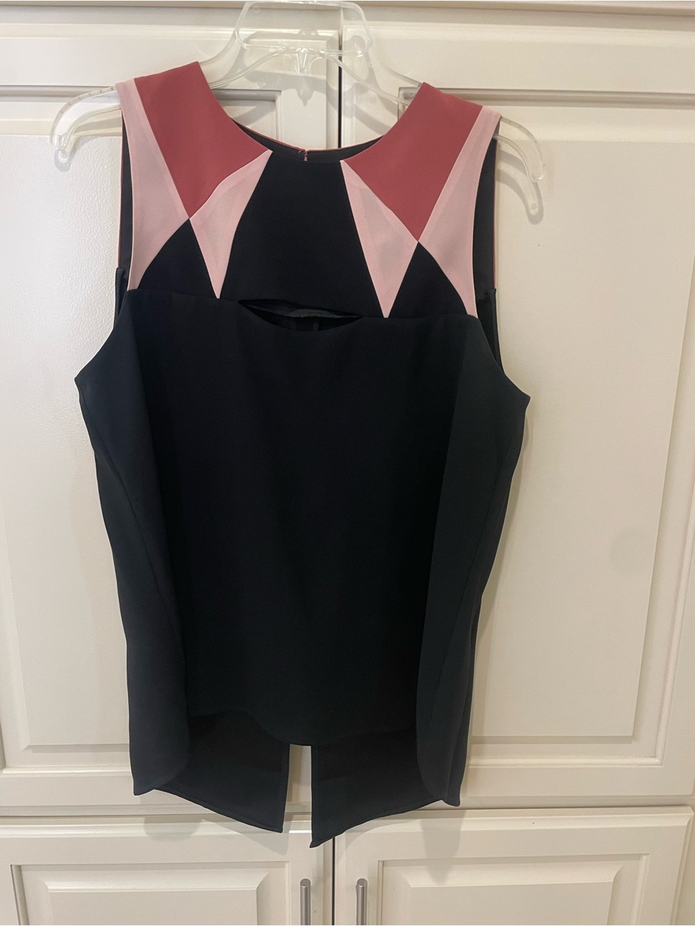 BCBGMaxAzria Black Tank with Rose and Blush Geometric Yoke
